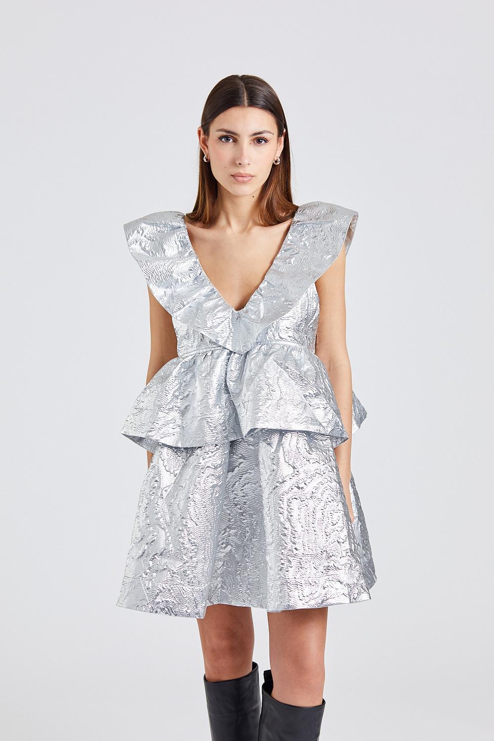 Metallic Jacquard Layer Dress Silver | Retro